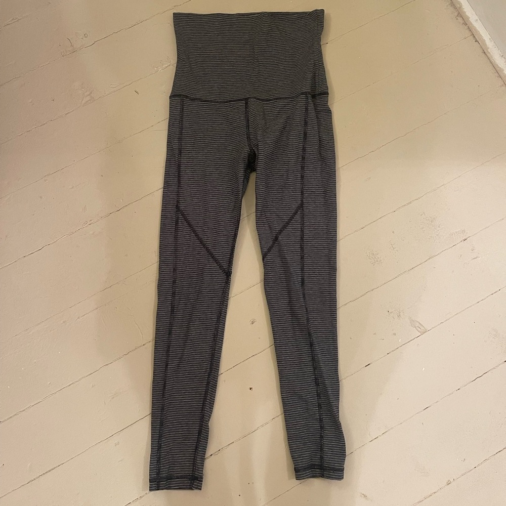 Calvin Klein Performance | Blue | Striped Fold Over High Waisted Legging| Small